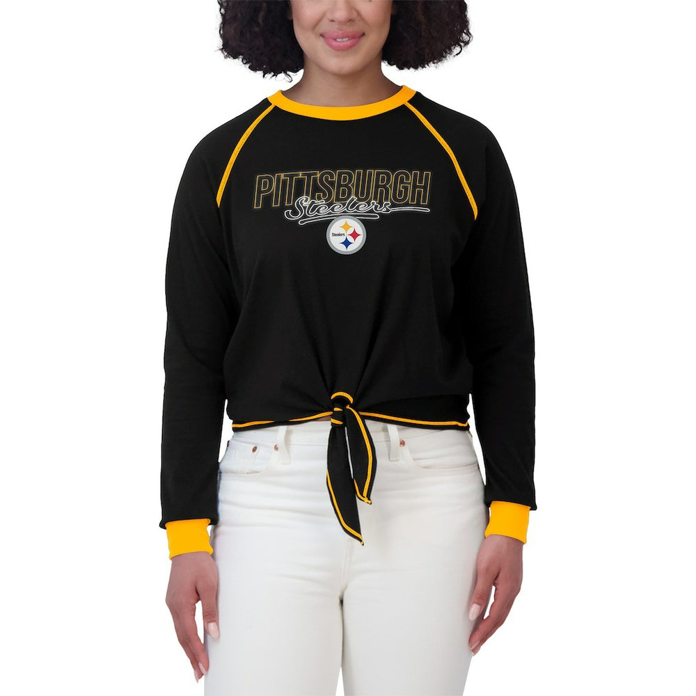 Pittsburgh Steelers WEAR by Erin Andrews Women's Tie-Front Long Sleeve T-Shirt | NFL Discount