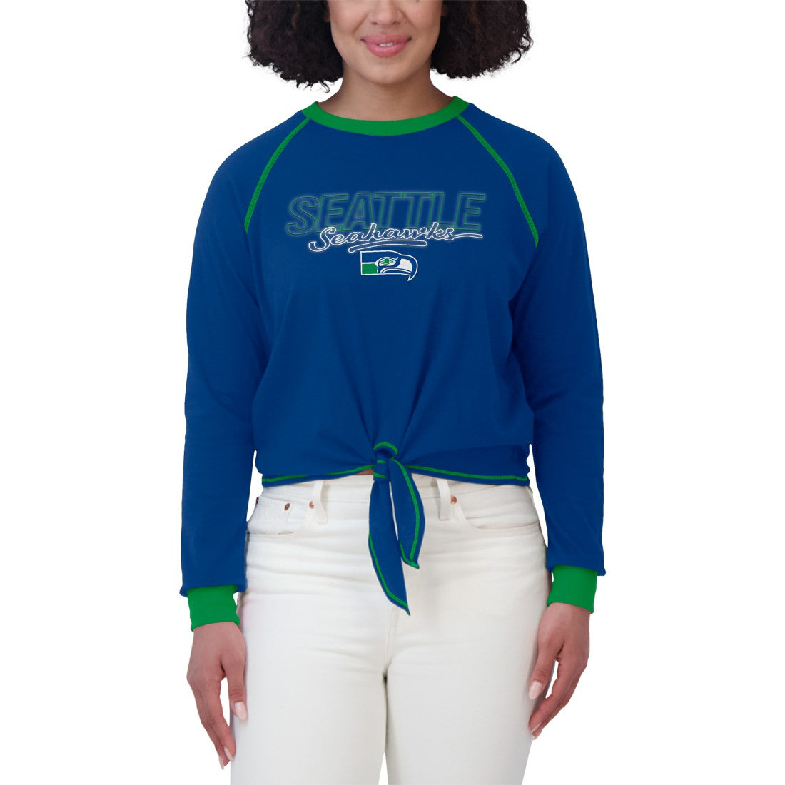 Seattle Seahawks WEAR by Erin Andrews Women's Tie-Front Long Sleeve T-Shirt | NFL Outlet