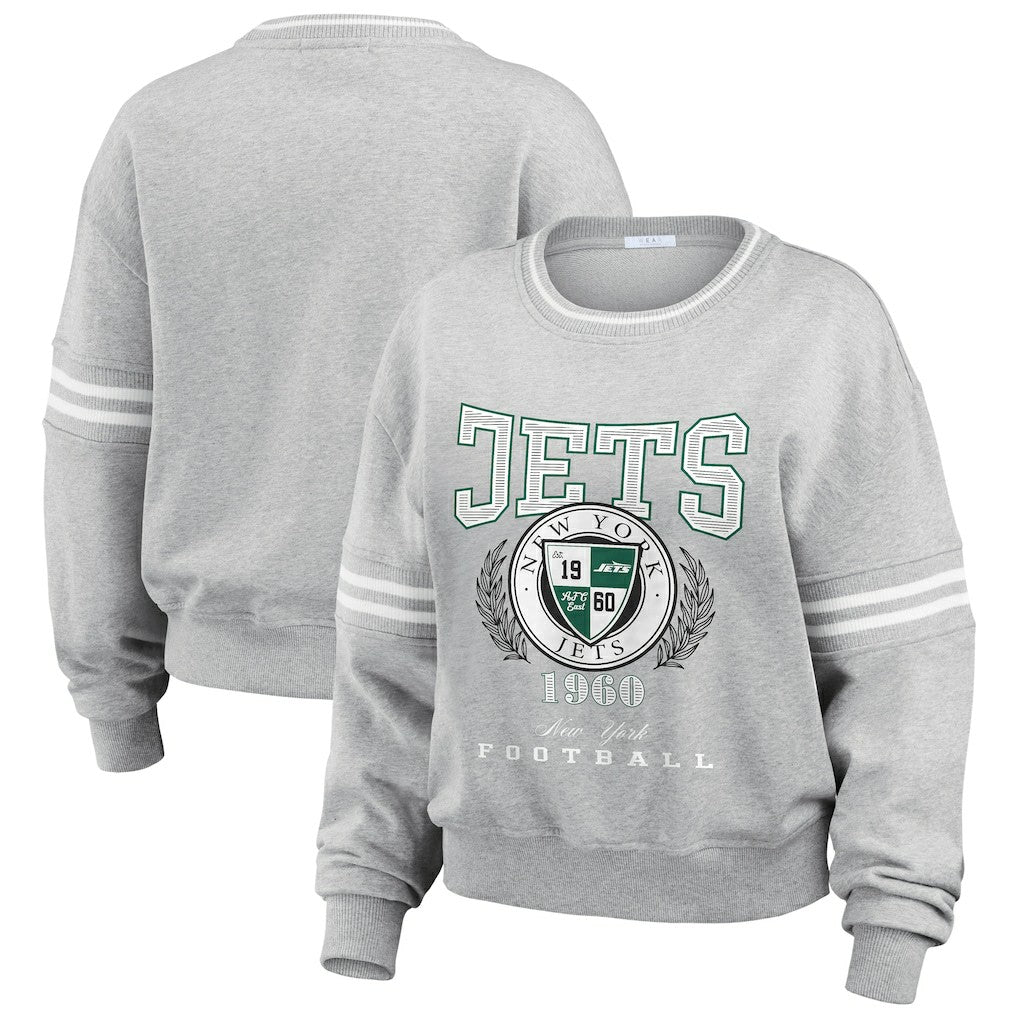 New York Jets WEAR by Erin Andrews Women's Crest Cropped Pullover Sweatshirt | NFL US