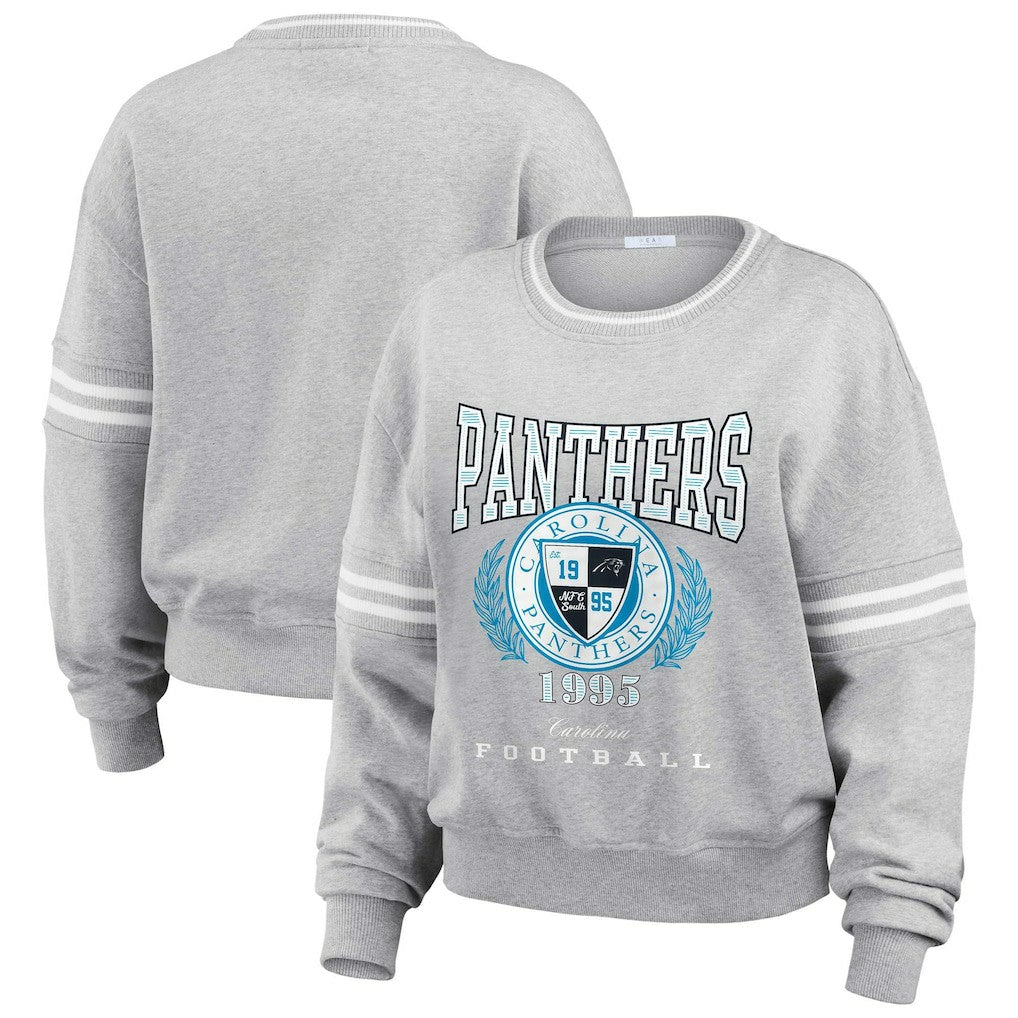 Carolina Panthers WEAR by Erin Andrews Women's Cropped Pullover Sweatshirt | NFL Outlet