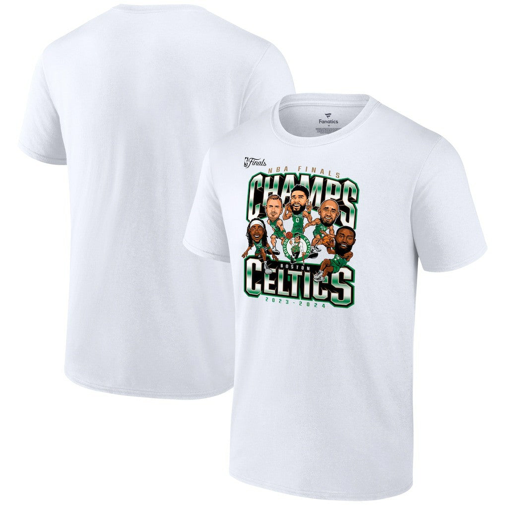 White Boston Celtics 2024 NBA Finals Champions Pull Up Jumper Caricature T-Shirt | NBA