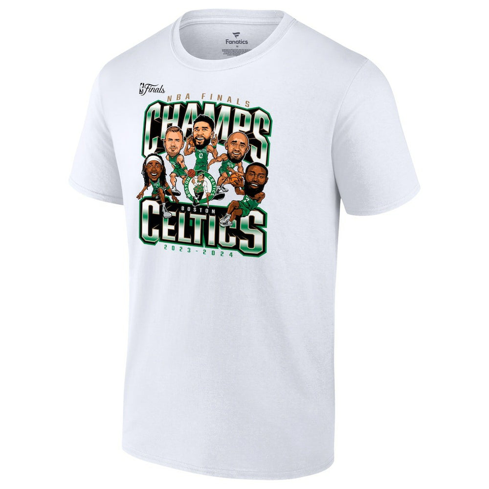 White Boston Celtics 2024 NBA Finals Champions Pull Up Jumper Caricature T-Shirt | NBA