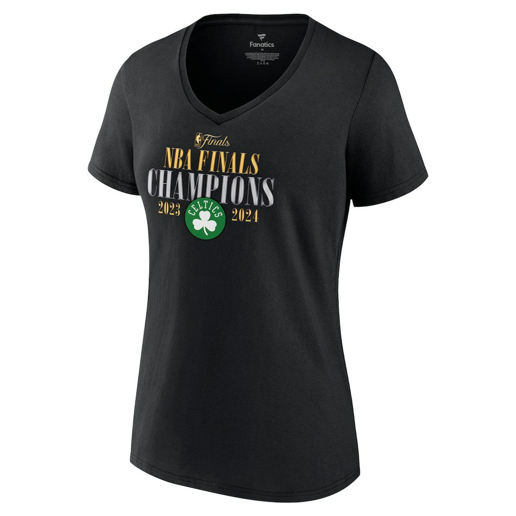 Black Boston Celtics Women's 2024 NBA Finals Champions Fade Away Jumper Roster Signature V-Neck T-Shirt | NBA