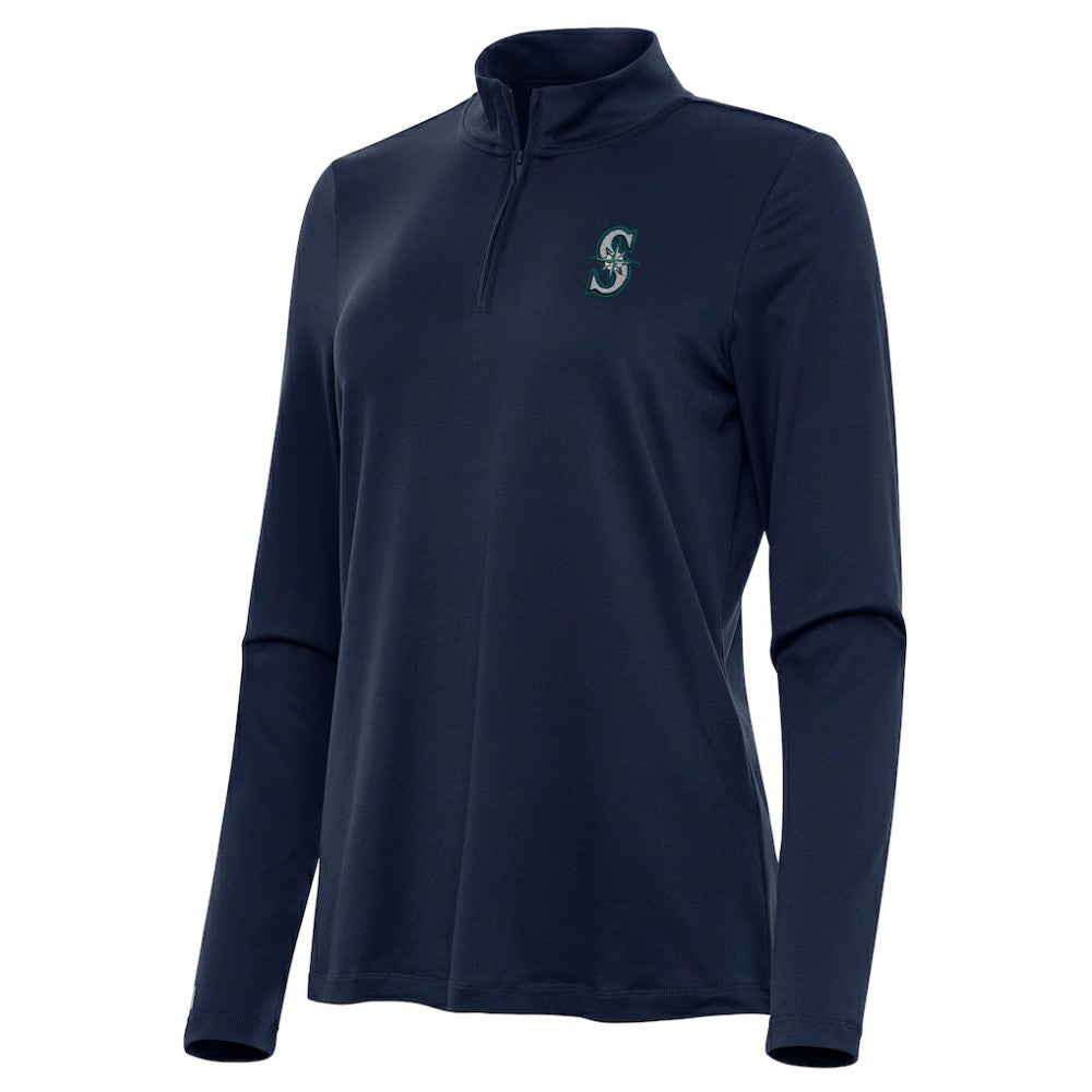 Seattle Mariners Antigua Women's Reprocess Quarter-Zip Top - Navy - MLB Tops