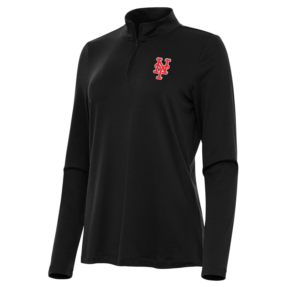 New York Mets Antigua Women's Reprocess Quarter-Zip Top - Black - MLB Tops