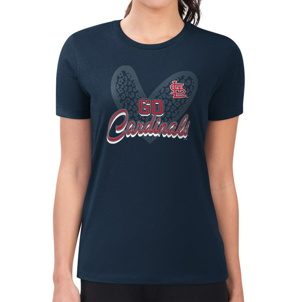 St. Louis Cardinals G-III 4Her by Carl Banks Women's Super-Slim Fit Lightweight Leopard Heart T-Shirt - MLB T-shirts