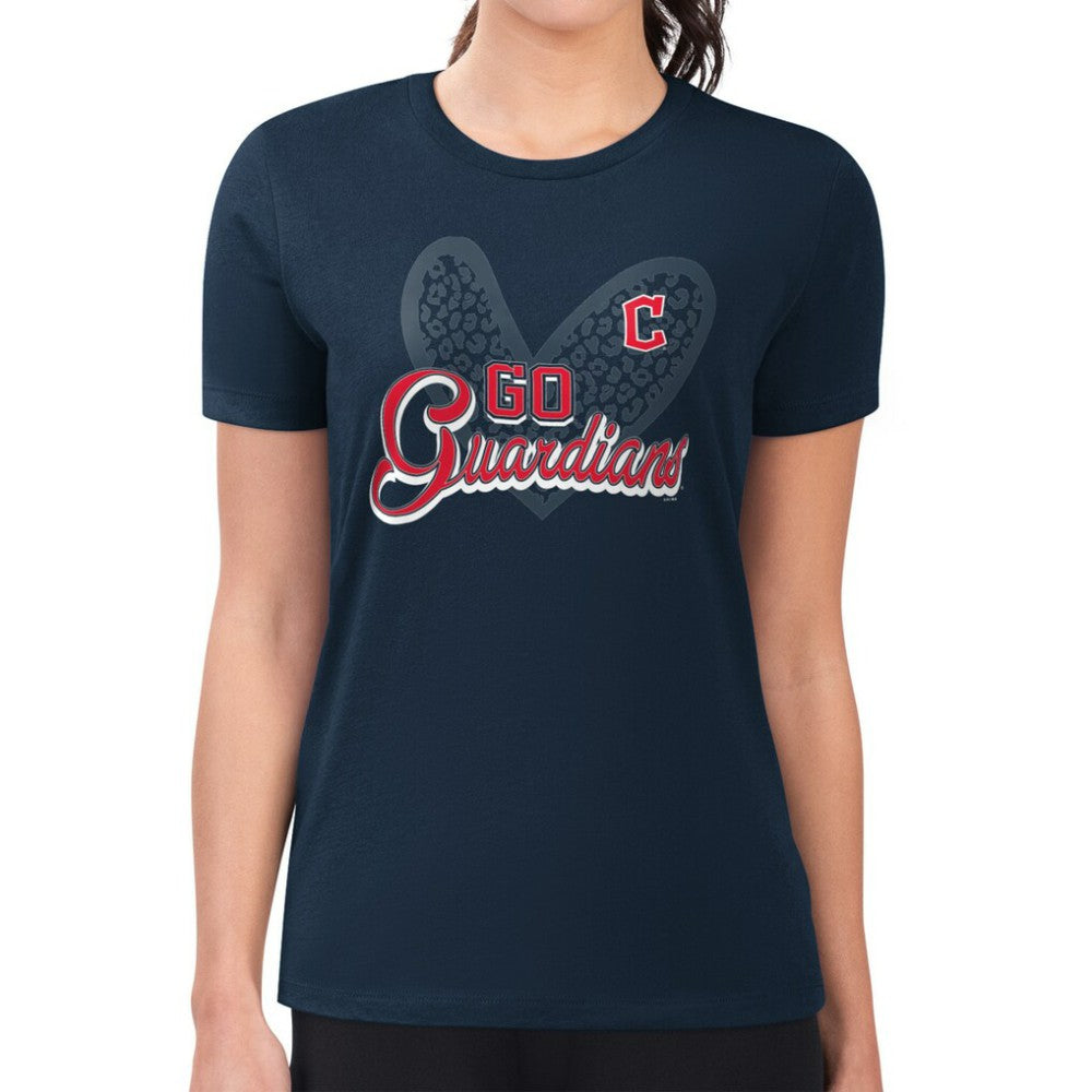 Cleveland Guardians G-III 4Her by Carl Banks Women's Super-Slim Fit Lightweight Leopard Heart T-Shirt - MLB T-shirts