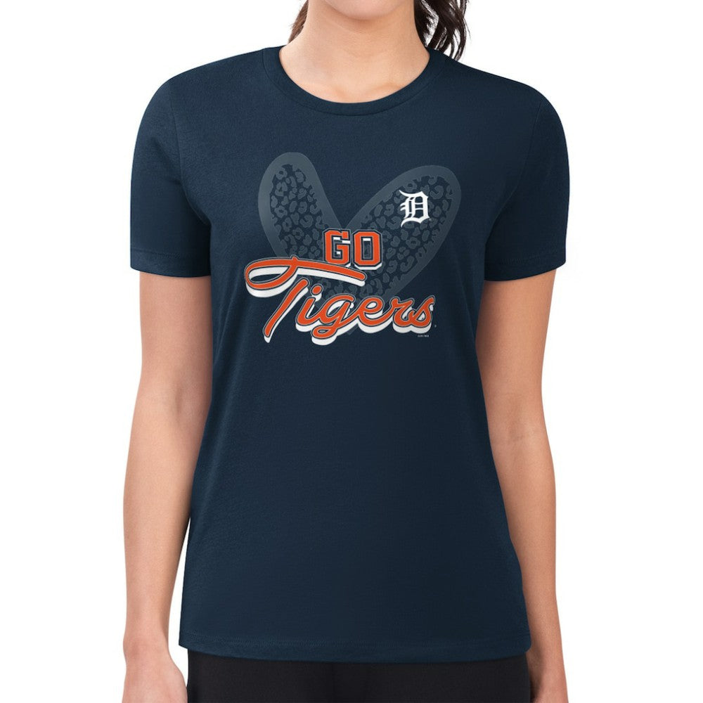 Detroit Tigers G-III 4Her by Carl Banks Women's Super-Slim Fit Lightweight Leopard Heart T-Shirt - MLB T-shirts