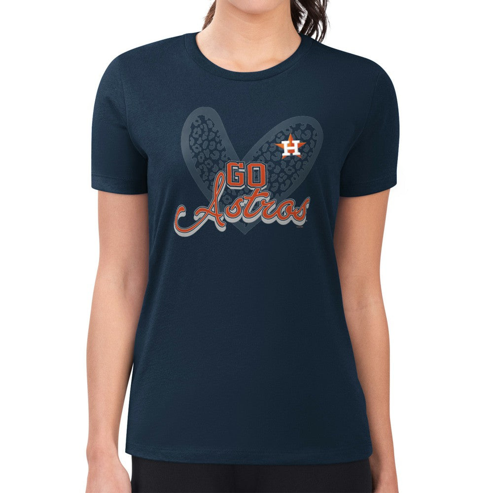 Houston Astros G-III 4Her by Carl Banks Women's Super-Slim Fit Lightweight Leopard Heart T-Shirt - MLB T-shirts