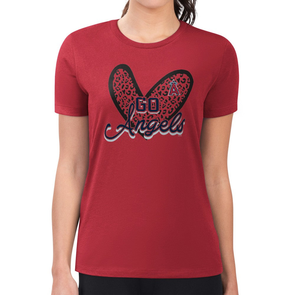 Los Angeles Angels G-III 4Her by Carl Banks Women's Super-Slim Fit Lightweight Leopard Heart T-Shirt - MLB T-shirts