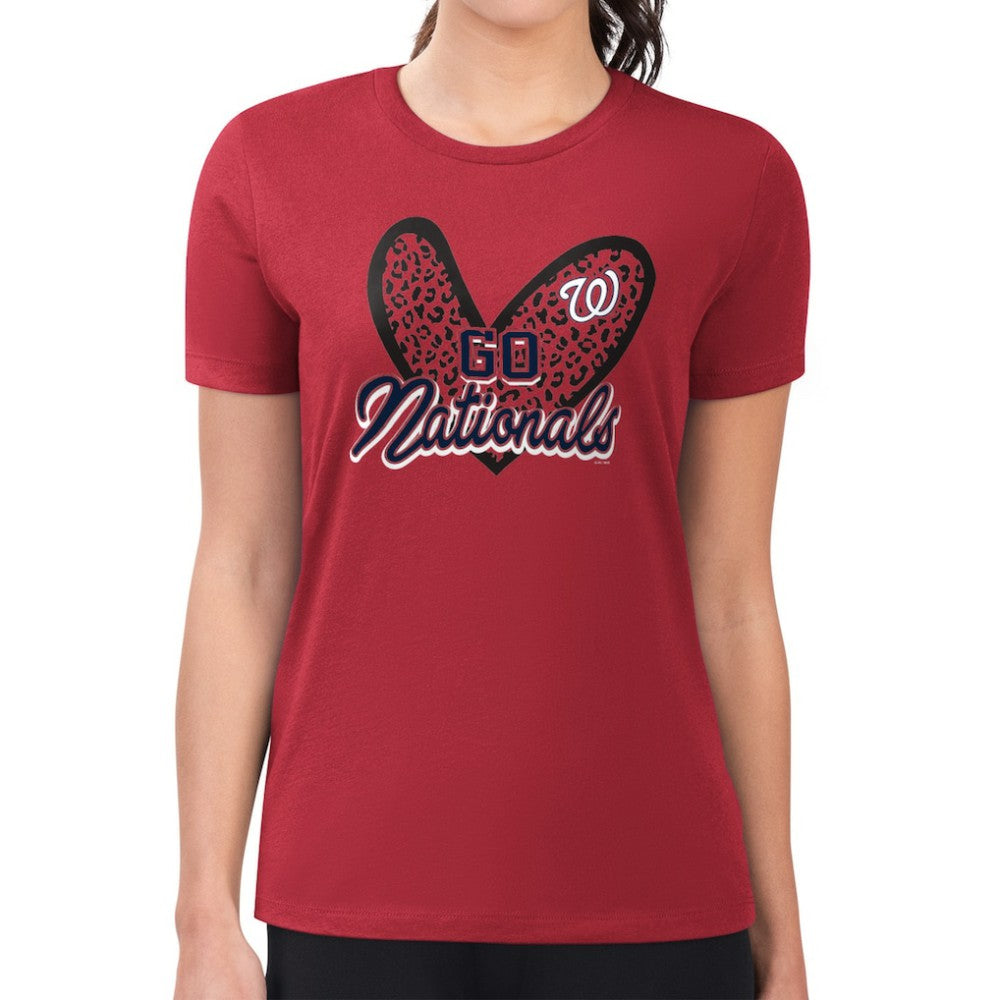 Washington Nationals G-III 4Her by Carl Banks Women's Super-Slim Fit Lightweight Leopard Heart T-Shirt - MLB T-shirts