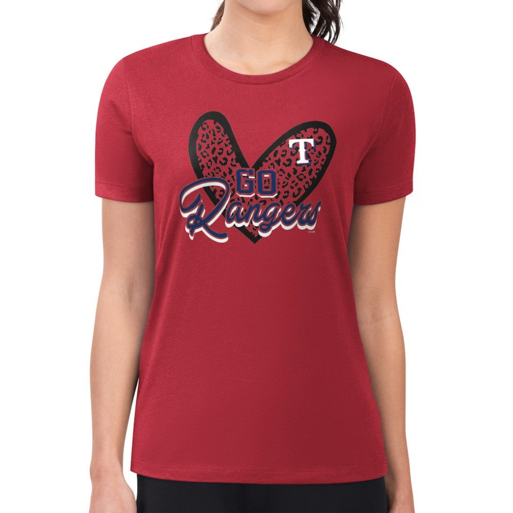 Texas Rangers G-III 4Her by Carl Banks Women's Super-Slim Fit Lightweight Leopard Heart T-Shirt - MLB T-shirts
