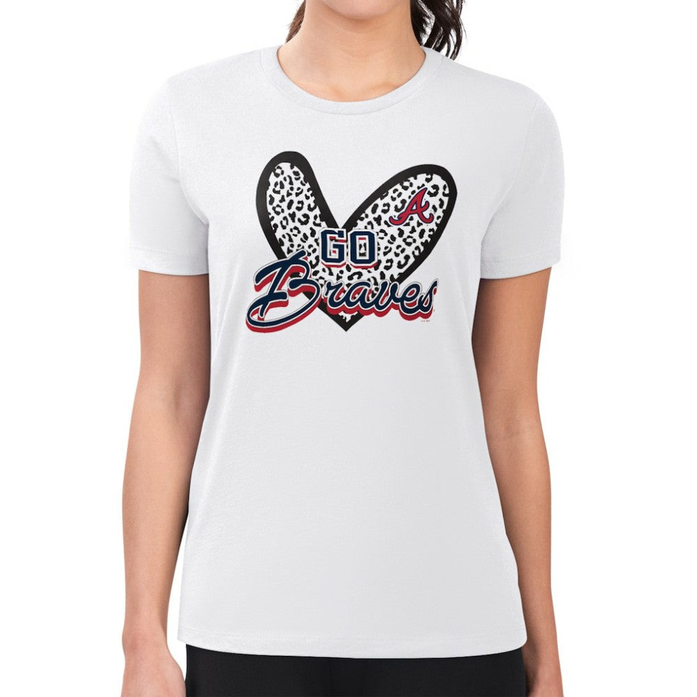 Atlanta Braves G-III 4Her by Carl Banks Women's Super-Slim Fit Lightweight Leopard Heart T-Shirt - MLB T-shirts