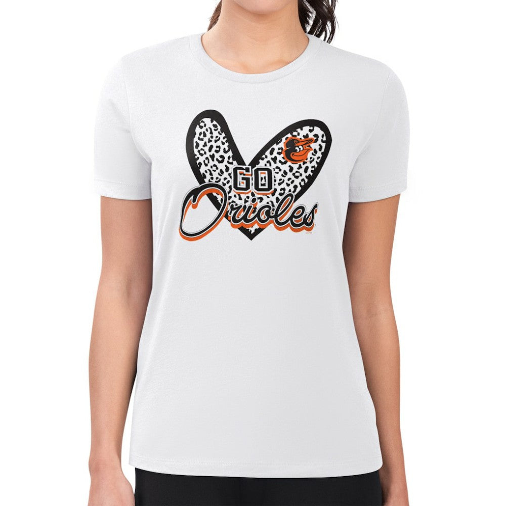 Baltimore Orioles G-III 4Her by Carl Banks Women's Super-Slim Fit Lightweight Leopard Heart T-Shirt - MLB T-shirts