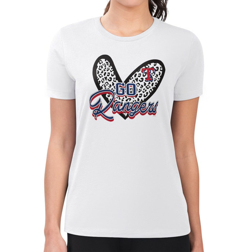 Texas Rangers G-III 4Her by Carl Banks Women's Super-Slim Fit Lightweight Leopard Heart T-Shirt - MLB T-shirts