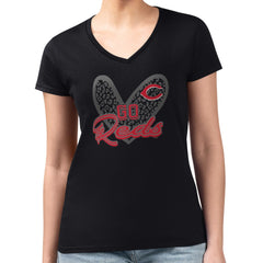 Cincinnati Reds G-III 4Her by Carl Banks Women's Super-Slim Fit Lightweight Leopard Heart V-Neck T-Shirt - MLB T-shirts