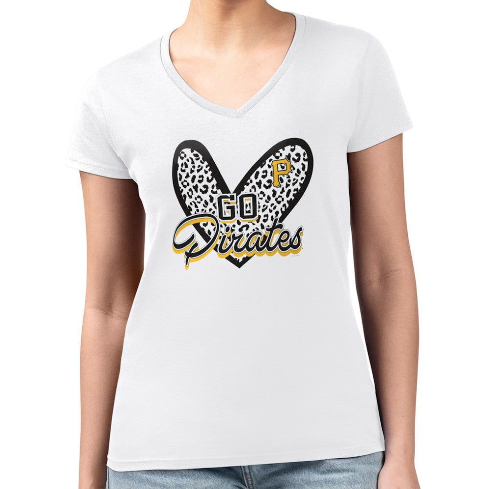 Pittsburgh Pirates G-III 4Her by Carl Banks Women's Super-Slim Fit Lightweight Leopard Heart V-Neck T-Shirt - MLB T-shirts