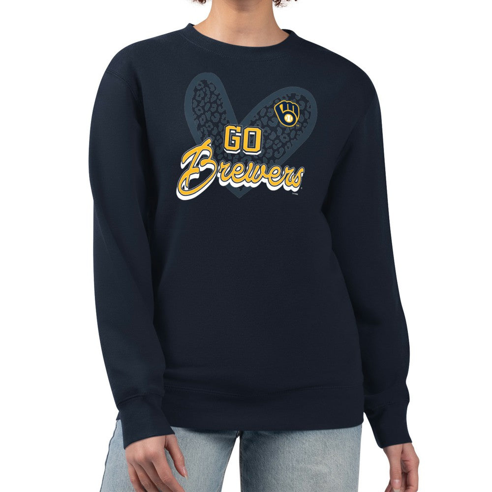 Milwaukee Brewers G-III 4Her by Carl Banks Women's Leopard Heart Pullover Sweatshirt - MLB Pullover