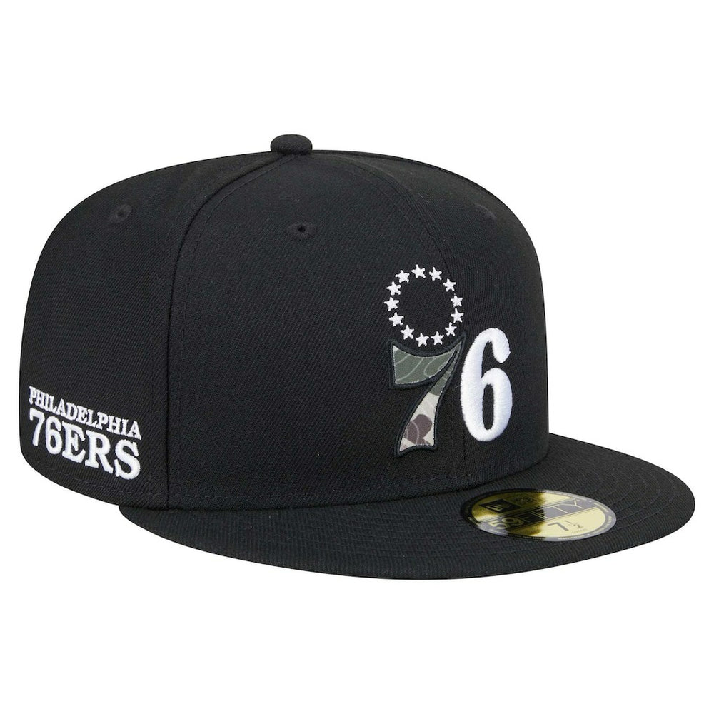 Black Philadelphia 76ers Camo Print UV 59FIFTY Fitted Hat | NBA