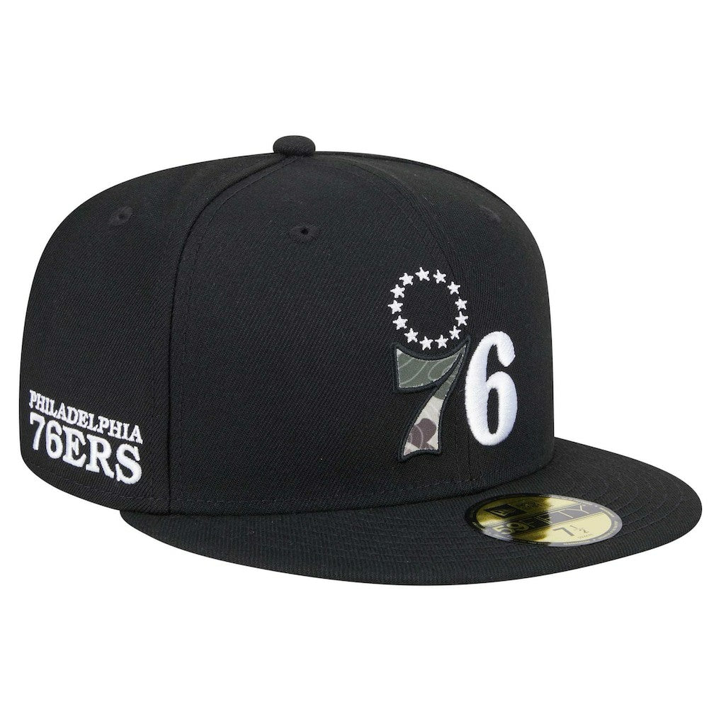 Black Philadelphia 76ers Camo Print UV 59FIFTY Fitted Hat | NBA