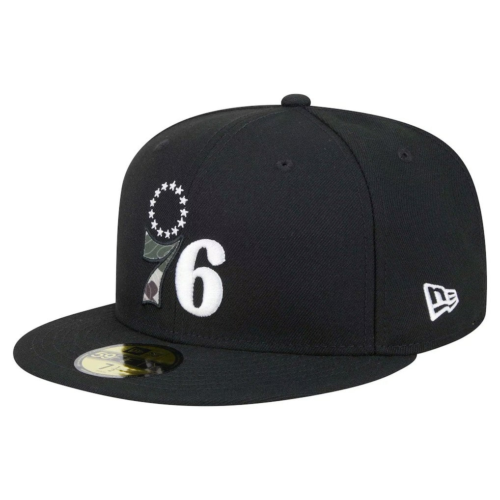 Black Philadelphia 76ers Camo Print UV 59FIFTY Fitted Hat | NBA