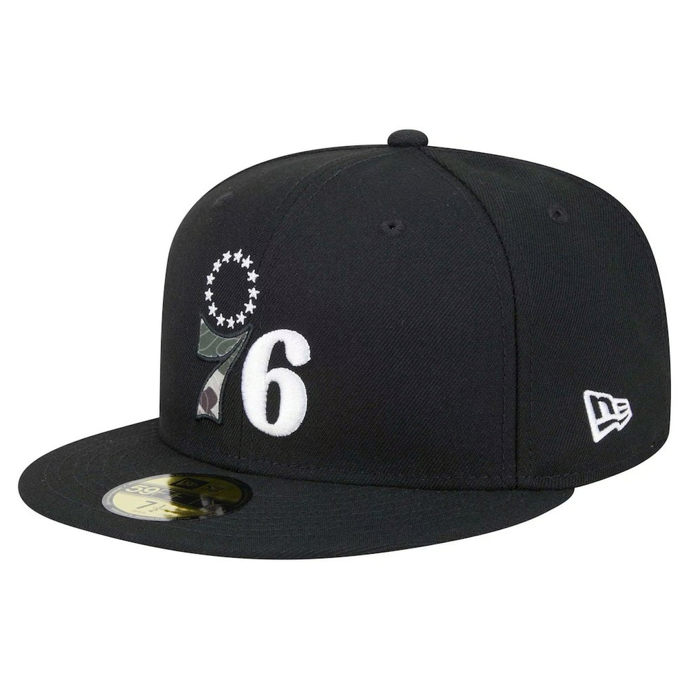 Black Philadelphia 76ers Camo Print UV 59FIFTY Fitted Hat | NBA