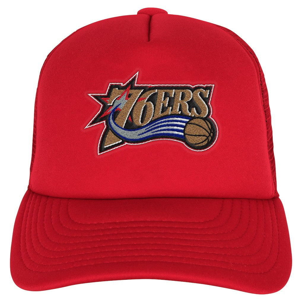 Red Philadelphia 76ers Youth Core Evergreen Trucker Adjustable Hat | NBA