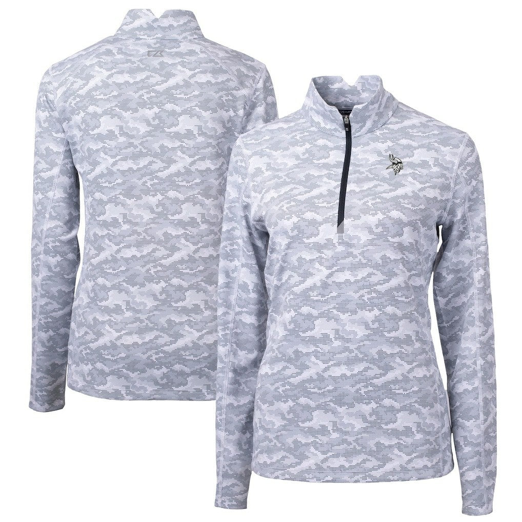 Minnesota Vikings Cutter & Buck Women's Traverse Camo Print Stretch Tri-Blend Quarter-Zip Top | NFL Hot