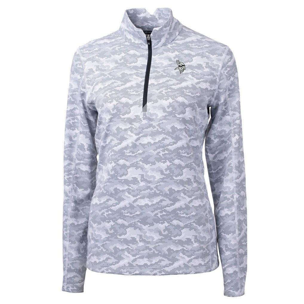 Minnesota Vikings Cutter & Buck Women's Traverse Camo Print Stretch Tri-Blend Quarter-Zip Top | NFL Hot