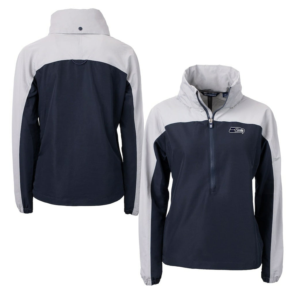 Seattle Seahawks Cutter & Buck Women's Charter Eco Recycled Half-Zip Hoodie Anorak Jacket | NFL Discount