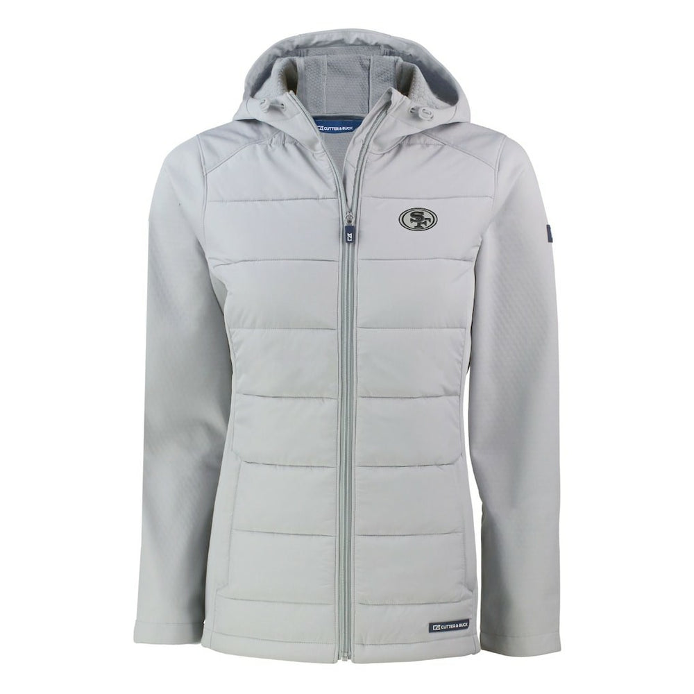 San Francisco 49ers Cutter & Buck Women's Evoke Hybrid Eco Softshell Recycled Full-Zip Hoodie Jacket | NFL Sale