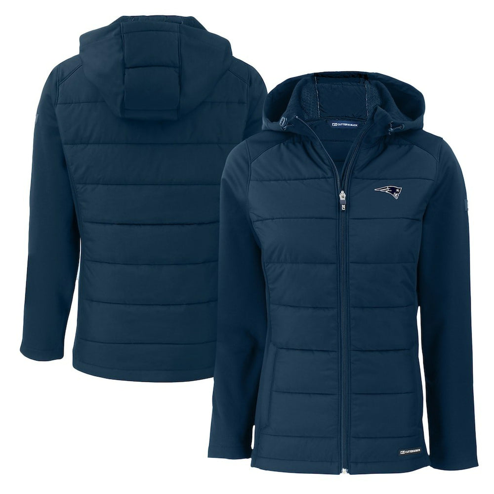 New England Patriots Cutter & Buck Women's Evoke Hybrid Eco Softshell Recycled Full-Zip Hoodie Jacket | NFL Outlet