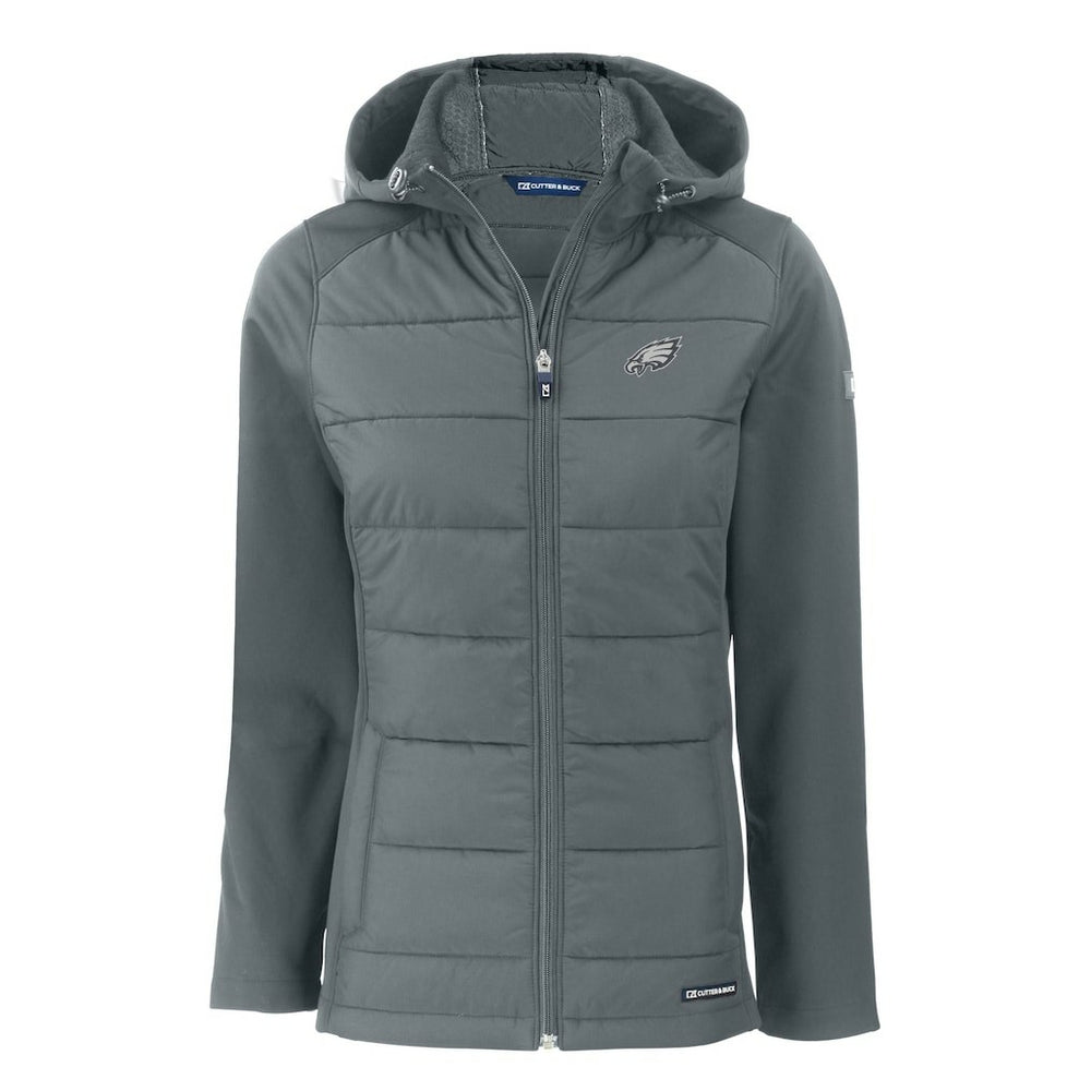 Philadelphia Eagles Cutter & Buck Women's Evoke Hybrid Eco Softshell Recycled Full-Zip Hoodie Jacket | NFL US