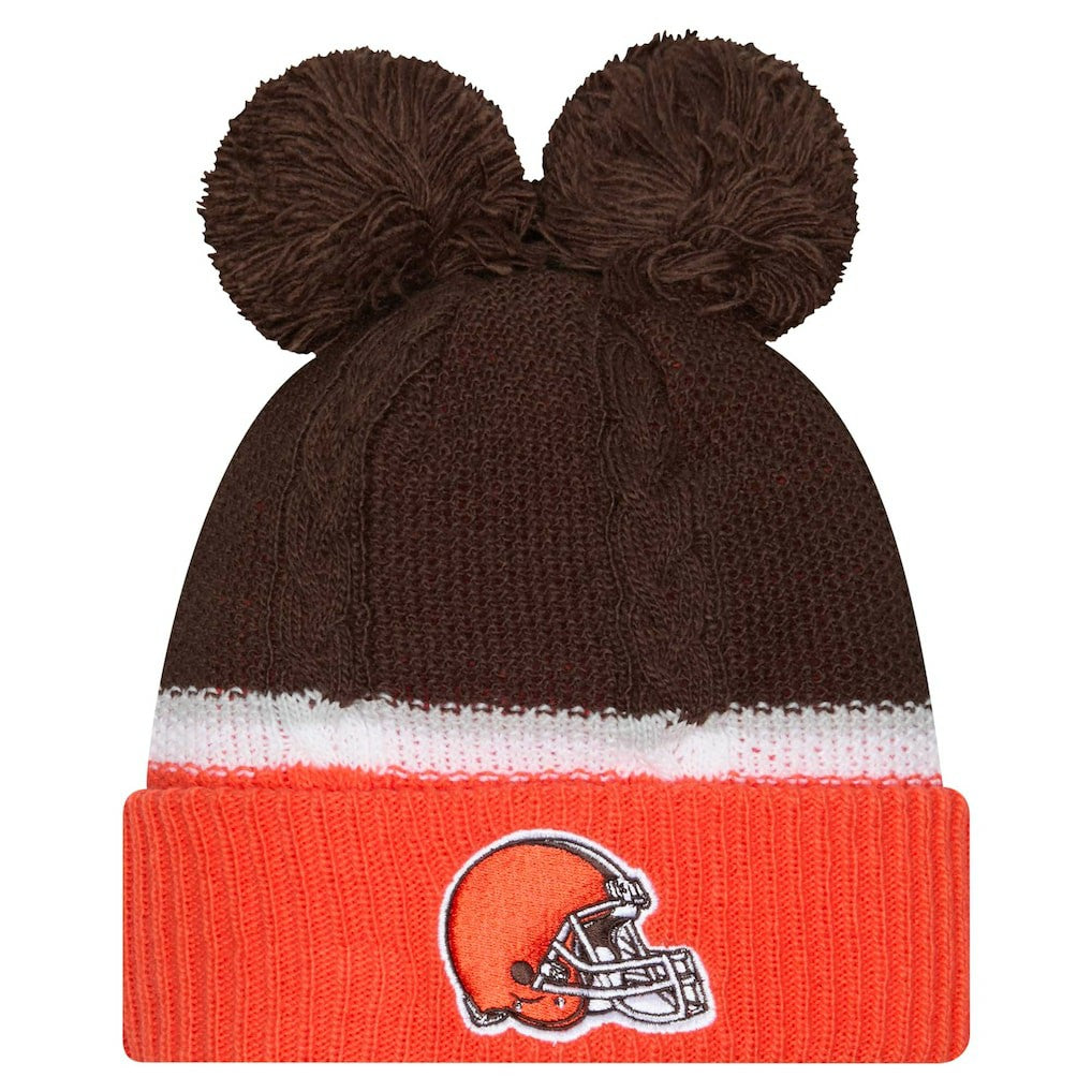 Cleveland Browns Women's Double Bubble Cuffed Knit Hat with Poms | NFL Discount