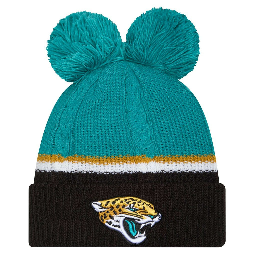 Jacksonville Jaguars Women's Double Bubble Cuffed Knit Hat with Poms | NFL Discount