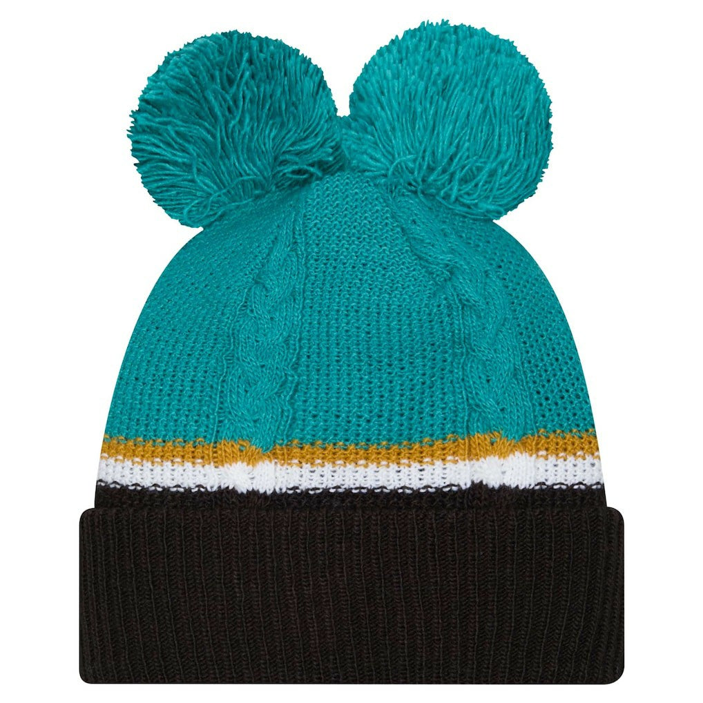 Jacksonville Jaguars Women's Double Bubble Cuffed Knit Hat with Poms | NFL Discount