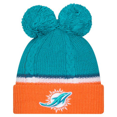 Miami Dolphins Women's Double Bubble Cuffed Knit Hat with Poms | NFL Hot