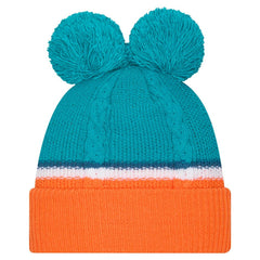 Miami Dolphins Women's Double Bubble Cuffed Knit Hat with Poms | NFL Hot