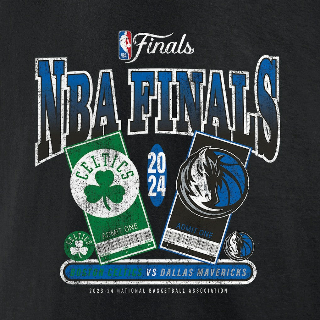 Black Boston Celtics vs. Dallas Mavericks 2024 NBA Finals Matchup Drive To The Basket T-Shirt | NBA