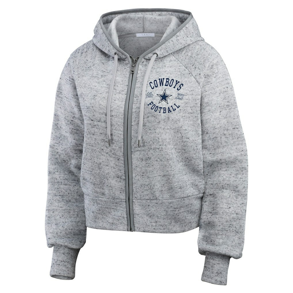 Dallas Cowboys WEAR by Erin Andrews Women's Speckled Fleece Cropped Full-Zip Hoodie | NFL Discount
