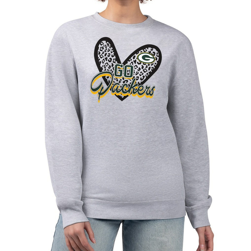 Green Bay Packers G-III 4Her by Carl Banks Women's Leopard Heart Pullover Sweatshirt | NFL Hot