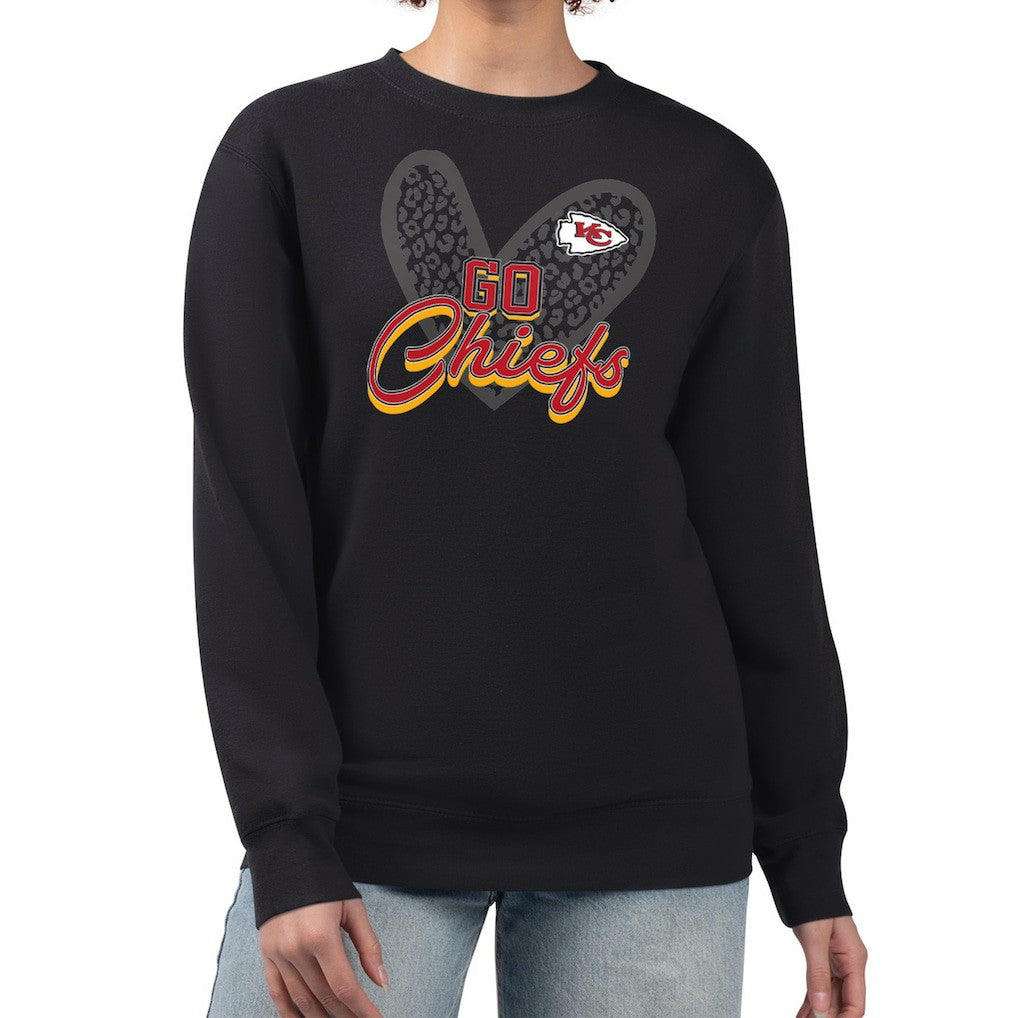 Kansas City Chiefs G-III 4Her by Carl Banks Women's Leopard Heart Pullover Sweatshirt | NFL Outlet