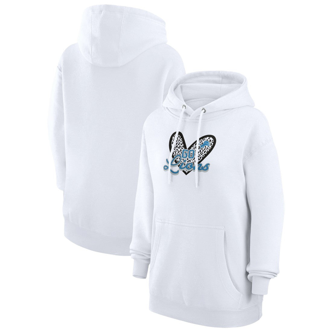 Detroit Lions G-III 4Her by Carl Banks Women's Animal Print Heart Team Graphic Fleece Tri-Blend Pullover Hoodie | NFL Outlet