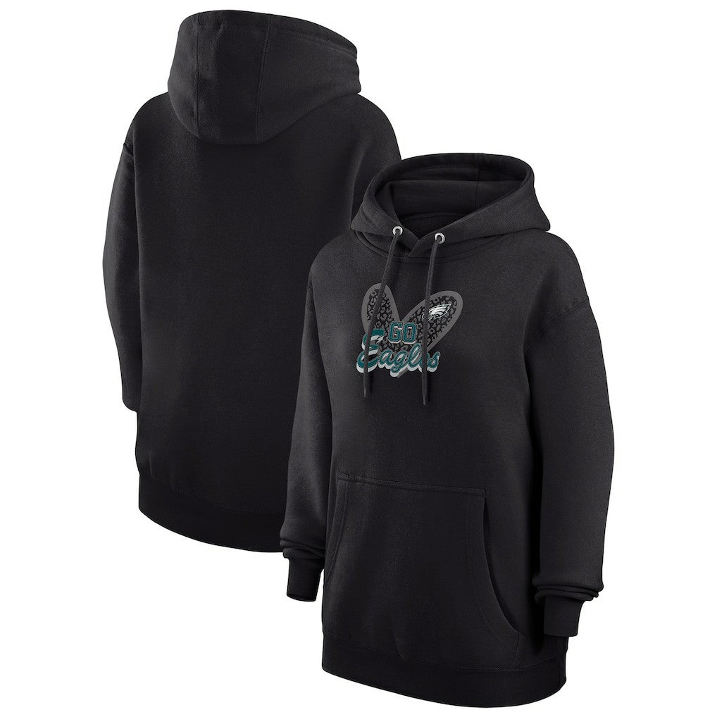 Philadelphia Eagles G-III 4Her by Carl Banks Women's Animal Print Heart Team Graphic Fleece Tri-Blend Pullover Hoodie | NFL Sale