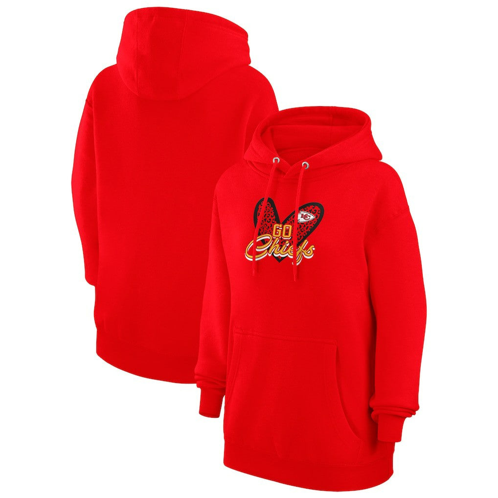 Kansas City Chiefs G-III 4Her by Carl Banks Women's Animal Print Heart Team Graphic Fleece Tri-Blend Pullover Hoodie | NFL Discount
