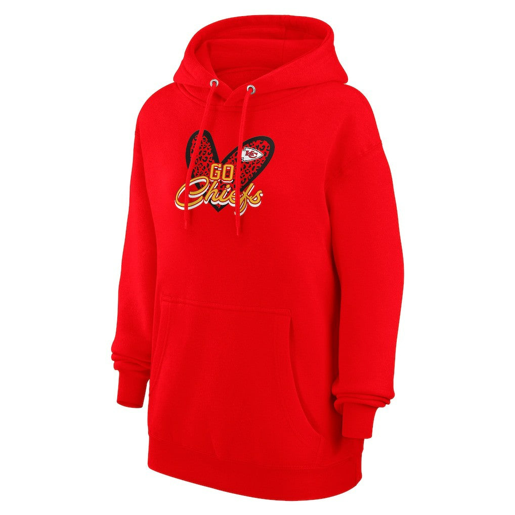 Kansas City Chiefs G-III 4Her by Carl Banks Women's Animal Print Heart Team Graphic Fleece Tri-Blend Pullover Hoodie | NFL Discount