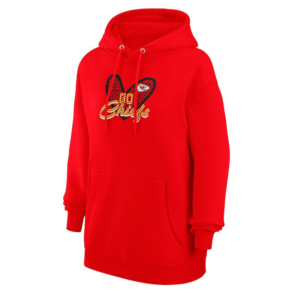 Kansas City Chiefs G-III 4Her by Carl Banks Women's Animal Print Heart Team Graphic Fleece Tri-Blend Pullover Hoodie | NFL Discount