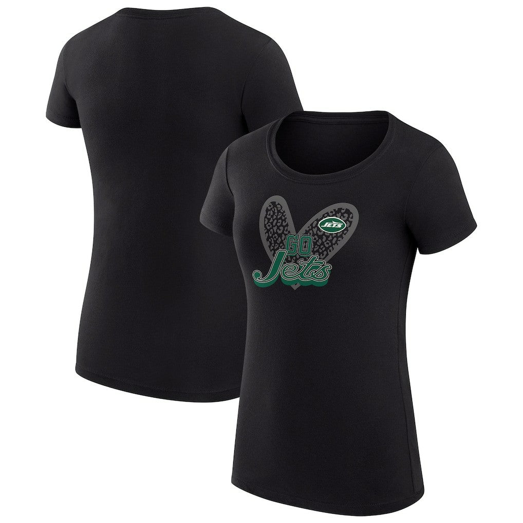 New York Jets G-III 4Her by Carl Banks Women's Super-Slim Fit Lightweight Animal Print Heart T-Shirt | NFL Discount