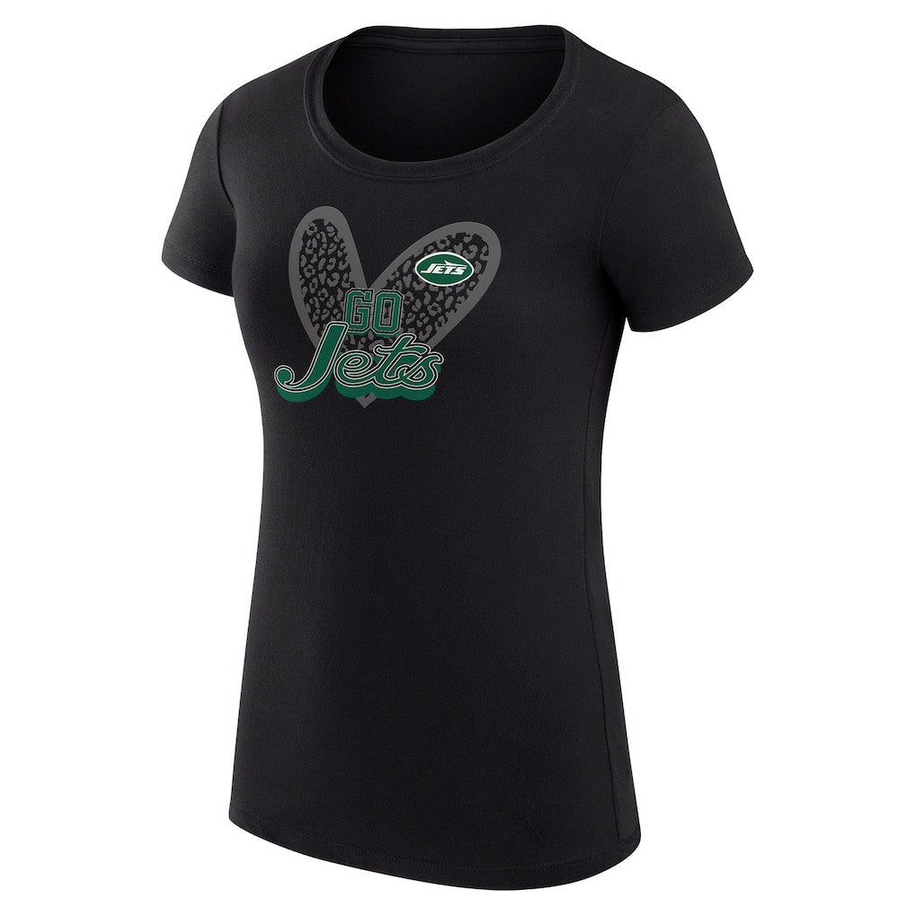 New York Jets G-III 4Her by Carl Banks Women's Super-Slim Fit Lightweight Animal Print Heart T-Shirt | NFL Discount