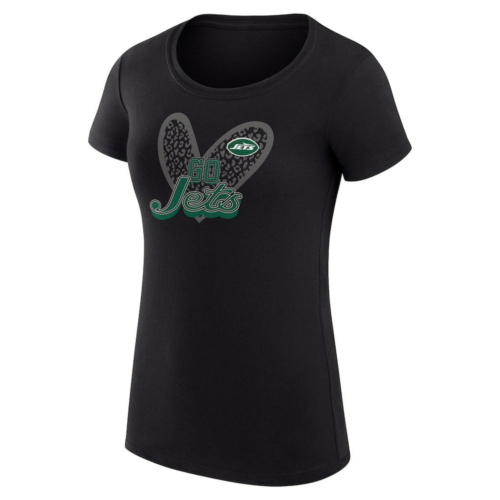 New York Jets G-III 4Her by Carl Banks Women's Super-Slim Fit Lightweight Animal Print Heart T-Shirt | NFL Discount